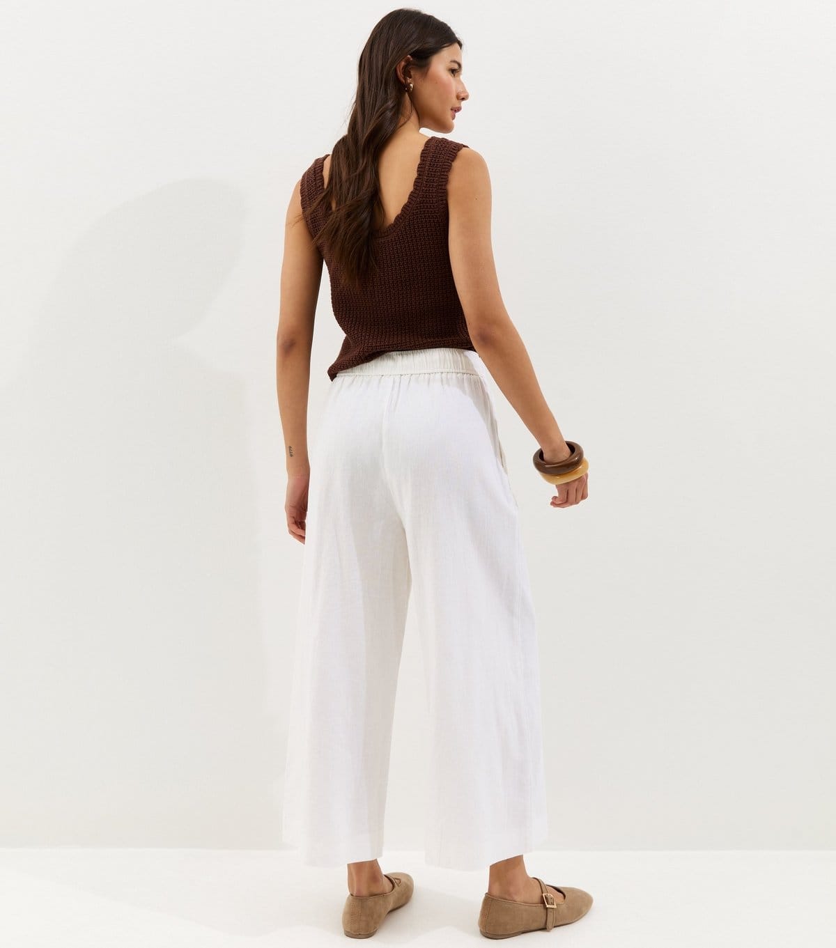 New Look Women's White Linen Blend Crop Trousers New Look - 4