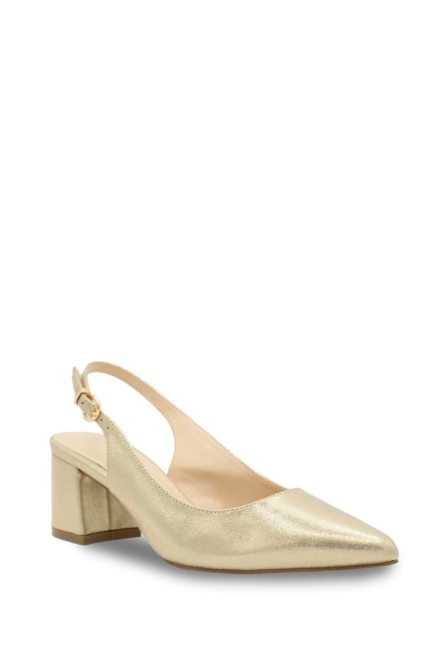 Paradox London Paradox London Women's Wide Fit 'Flynn' Mid Block Heel Sling Back Court Shoes in Gold - 2