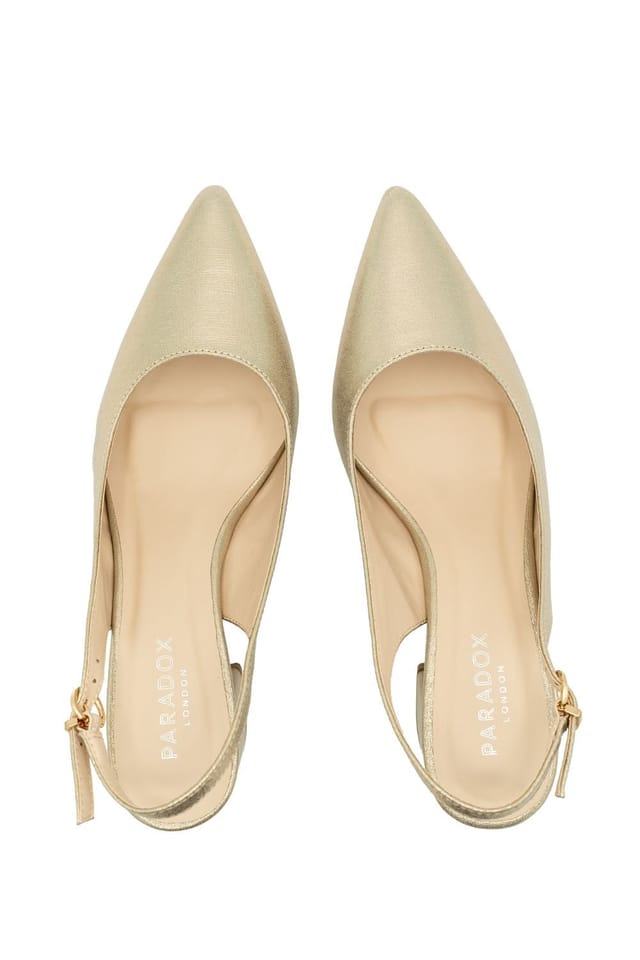 Paradox London Paradox London Women's Wide Fit 'Flynn' Mid Block Heel Sling Back Court Shoes in Gold - 3