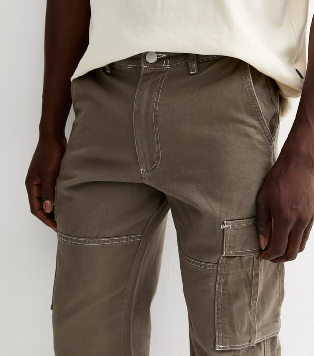 jack & jones Men's Light Brown Contrast Trim Stitch Cargo Trousers Jack & Jones New Look - 2