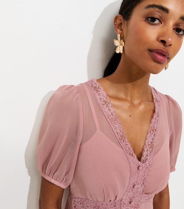 New Look Women's Pale Pink Chiffon Button Through Midi Dress New Look - 2