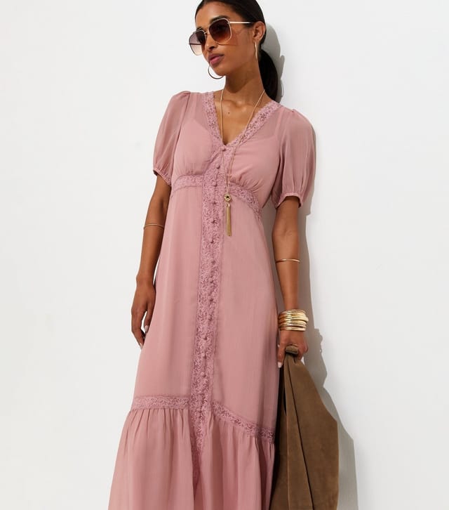 New Look Women's Pale Pink Chiffon Button Through Midi Dress New Look - 3