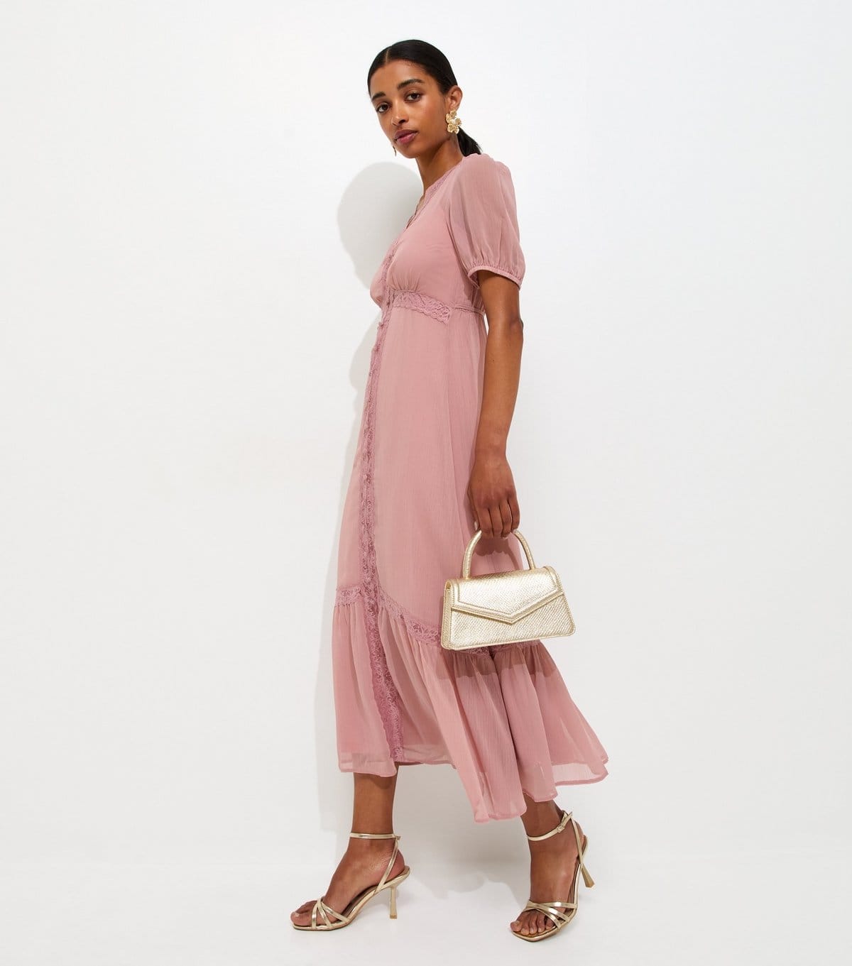 New Look Women's Pale Pink Chiffon Button Through Midi Dress New Look - 4