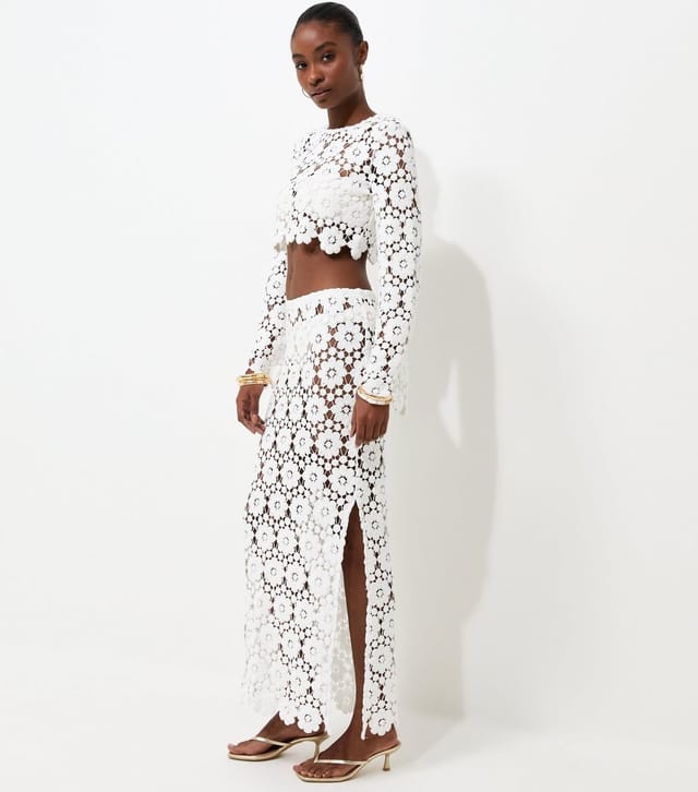 New Look Women's Premium White Floral Crochet Look Skirt New Look - 3