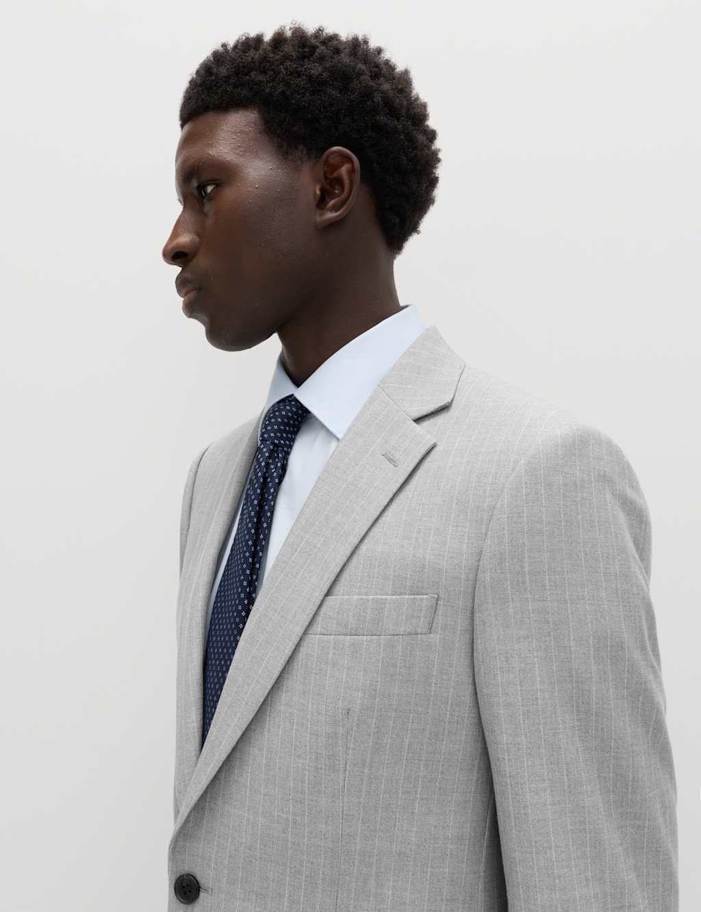 Marks & Spencer M&S Regular Fit Pinstripe Stretch Suit Jacket Light Grey Mix