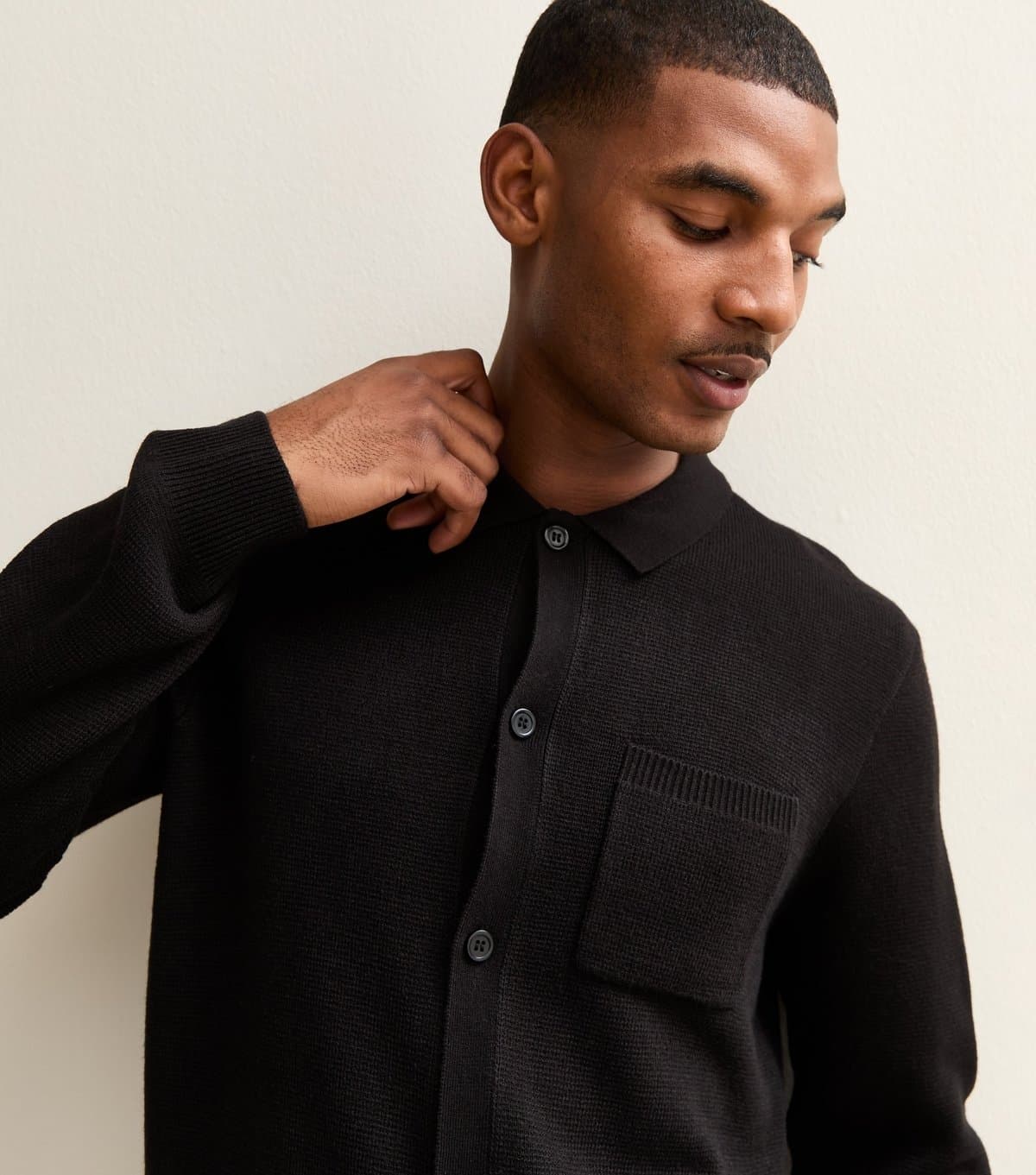 New Look Men's Black Regular Fit Long Sleeve Knitted Shacket New Look