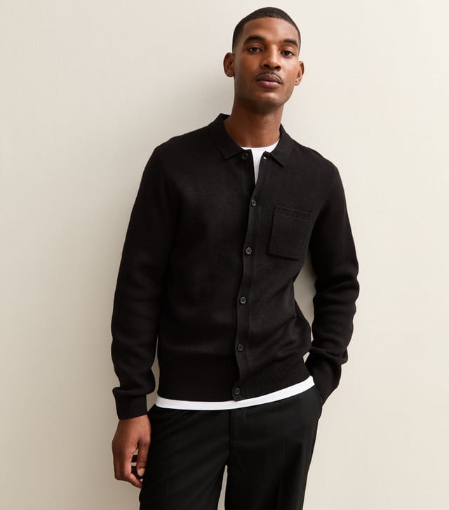 New Look Men's Black Regular Fit Long Sleeve Knitted Shacket New Look - 2