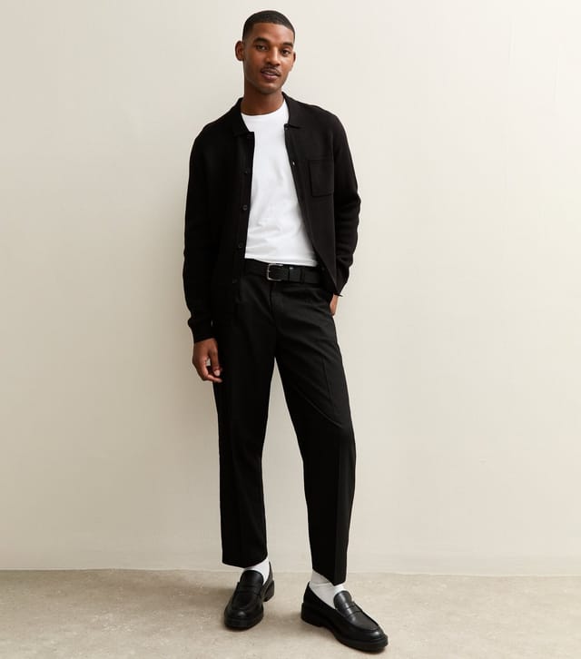 New Look Men's Black Regular Fit Long Sleeve Knitted Shacket New Look - 3