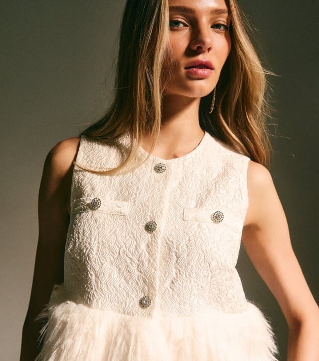 New Look Women's Cream Faux Fur Hem Sleeveless Waistcoat Top New Look - 3