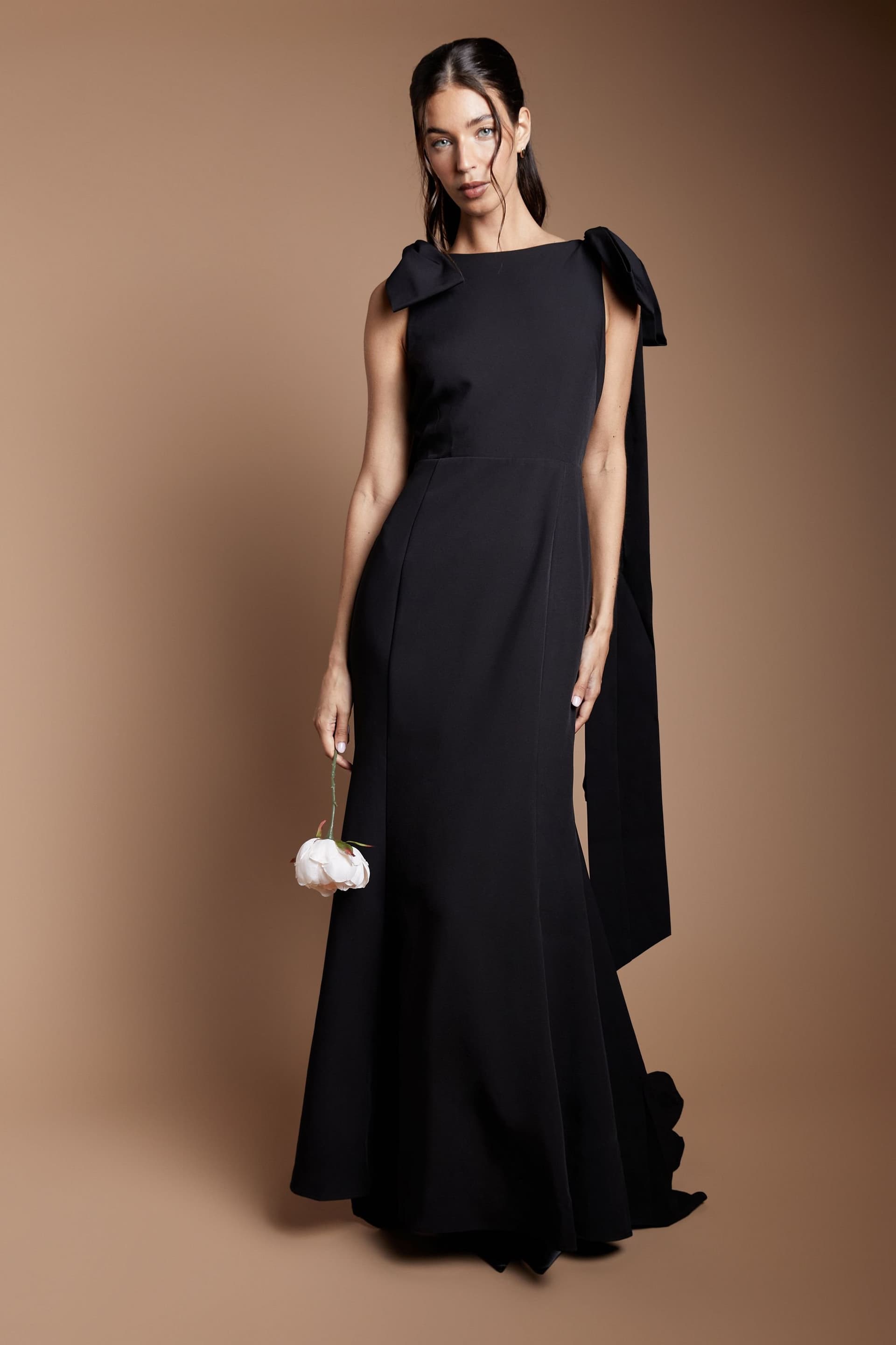 Coast Coast Women's Bow Detail Button Back Column Maxi Bridesmaid Dress in Black