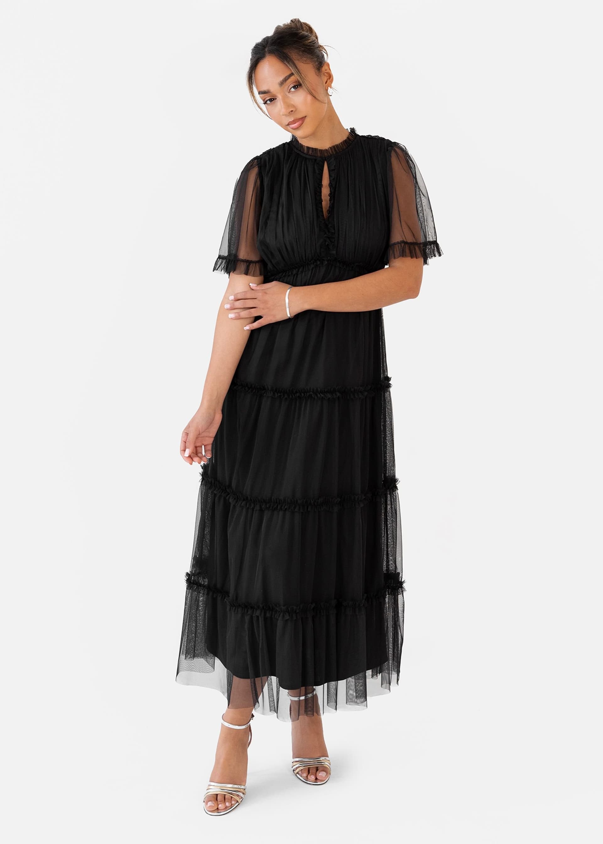 Anaya with Love Anaya with Love Women's Short Sleeve Frill Midaxi Dress in Black