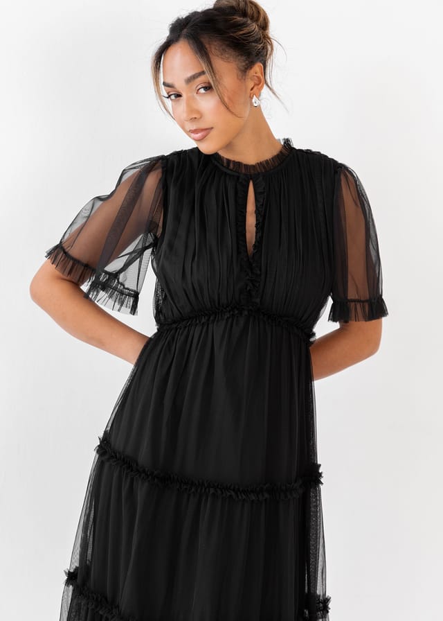 Anaya with Love Anaya with Love Women's Short Sleeve Frill Midaxi Dress in Black - 2