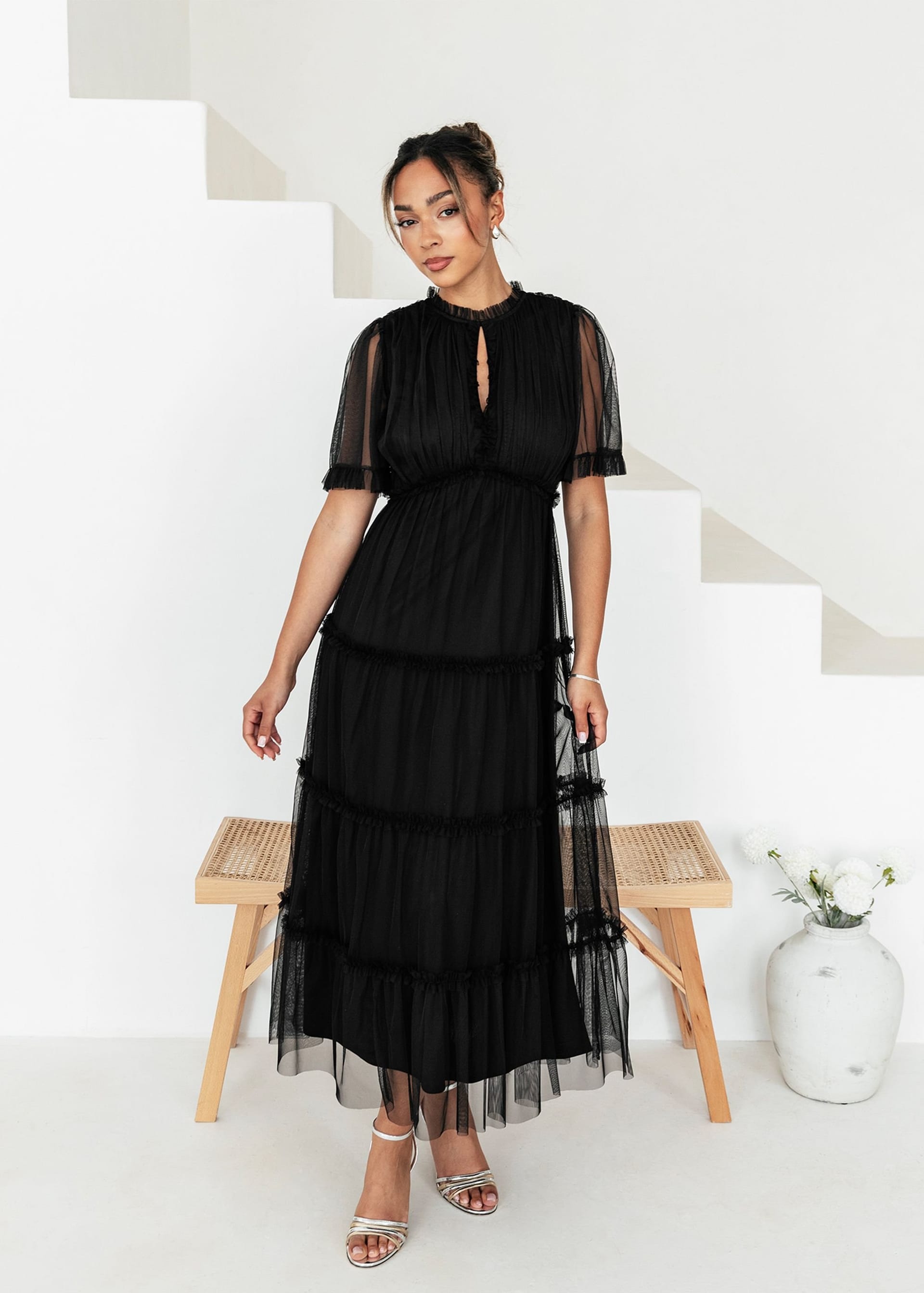 Anaya with Love Anaya with Love Women's Short Sleeve Frill Midaxi Dress in Black - 4