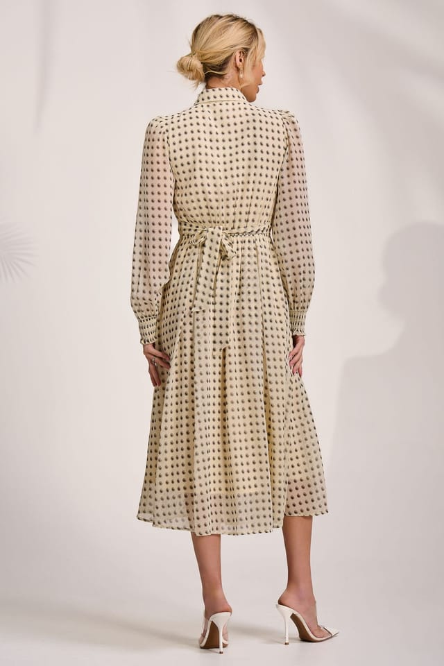 Jolie Moi Jolie Moi Women's Chiffon Print Ruffled Shirt Dress in Light Beige - 2