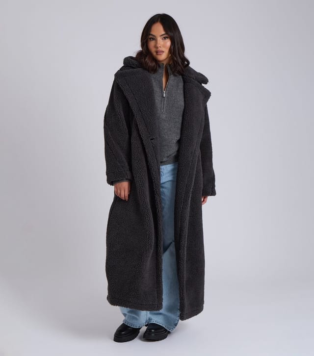 Urban Bliss Women's Grey Borg Longline Coat Urban Bliss New Look - 2