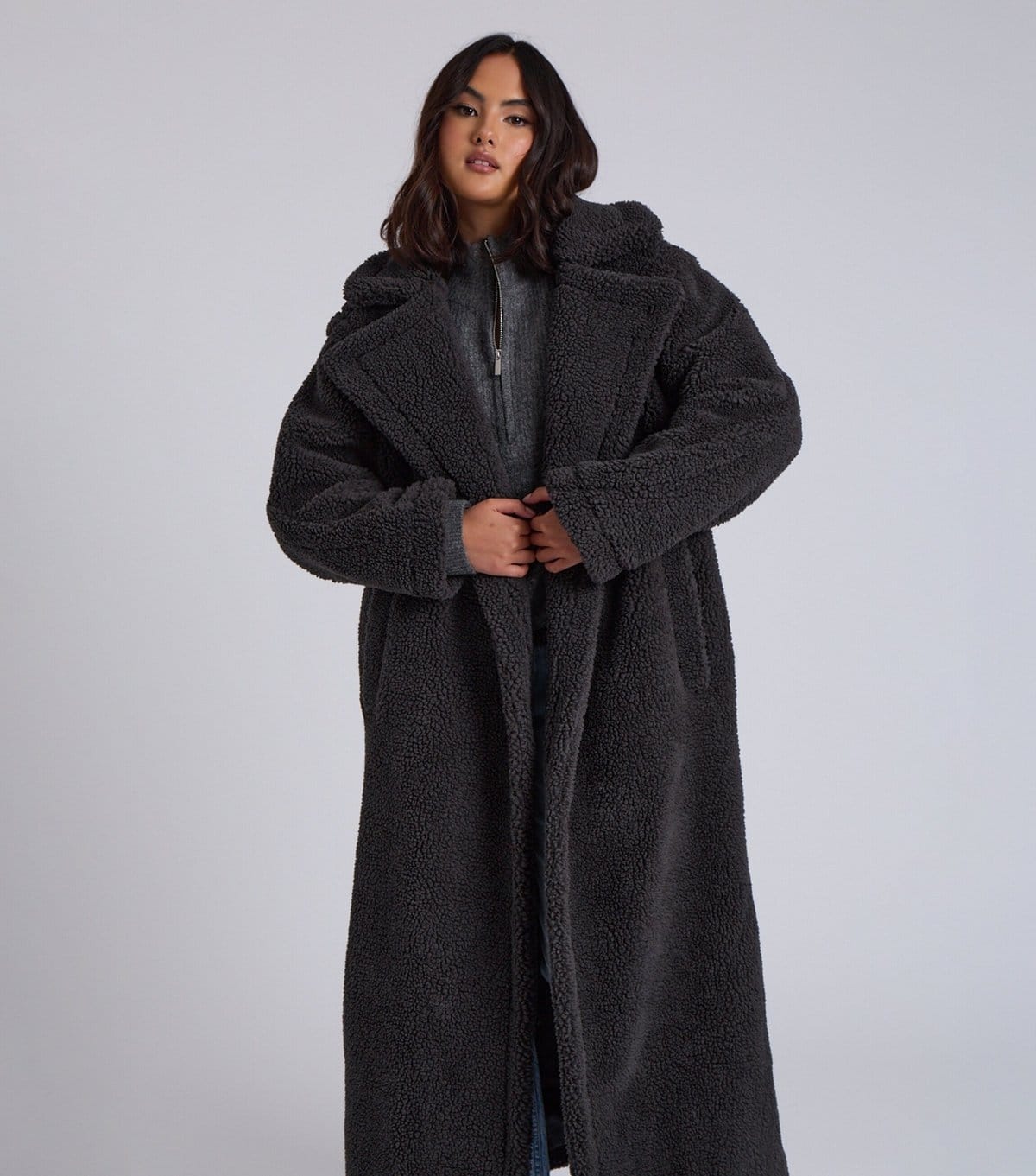 Urban Bliss Women's Grey Borg Longline Coat Urban Bliss New Look - 4