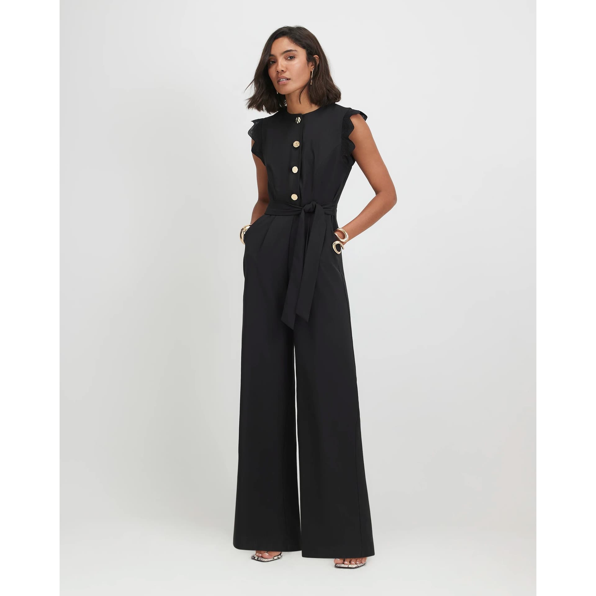 River Island River Island Womens Black Scallop Trim Jumpsuit