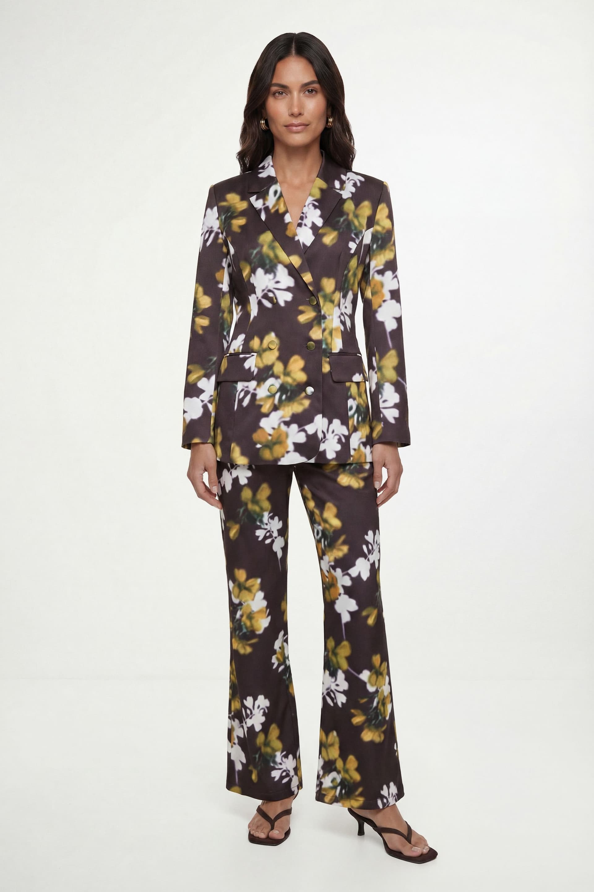 Wallis Wallis Women's Satin Floral Blazer Co-Ord in Chocolate