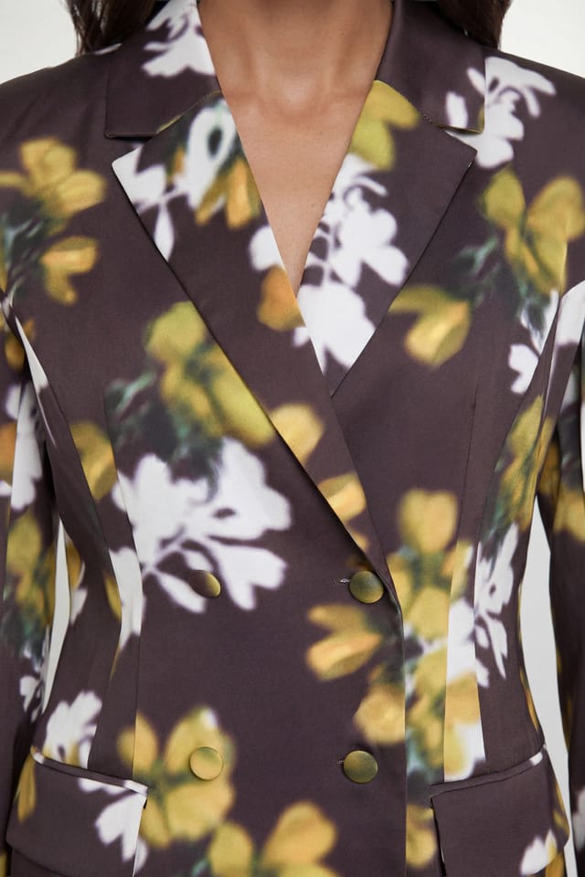 Wallis Wallis Women's Satin Floral Blazer Co-Ord in Chocolate - 3