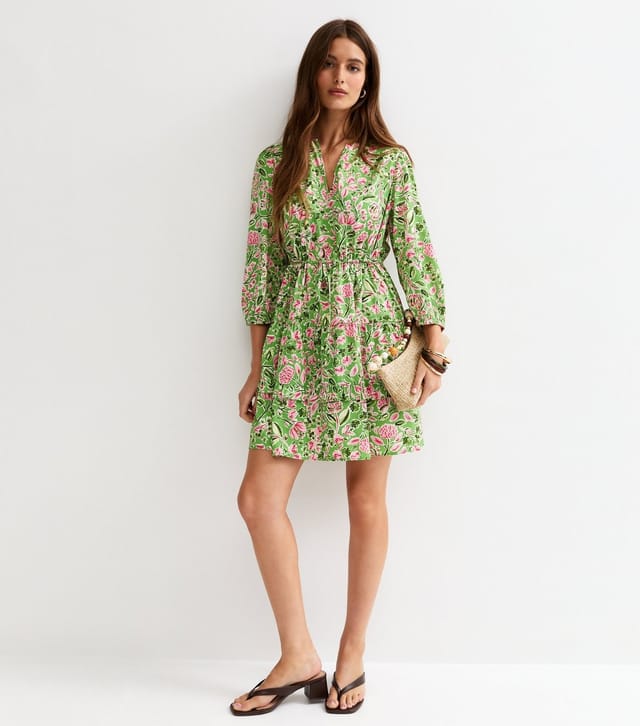 New Look Women's Green Floral Tiered Mini Dress New Look - 3