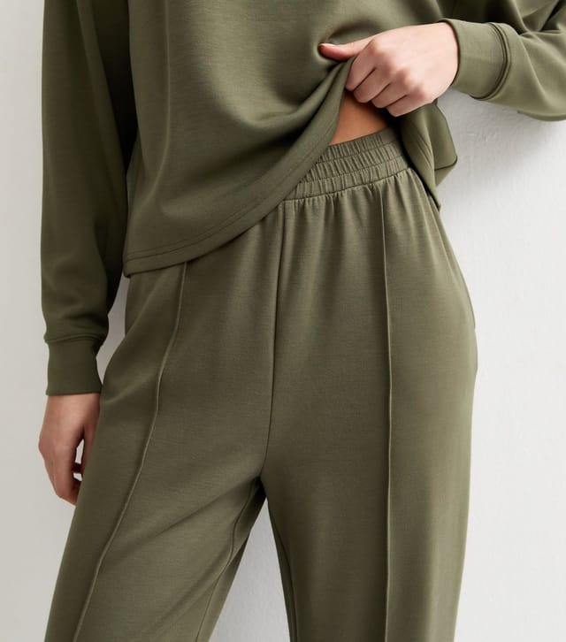 New Look Women's Tall Premium Dark Khaki Jersey Wide Leg Joggers New Look - 2