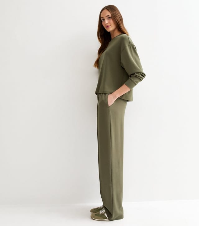New Look Women's Tall Premium Dark Khaki Jersey Wide Leg Joggers New Look - 3