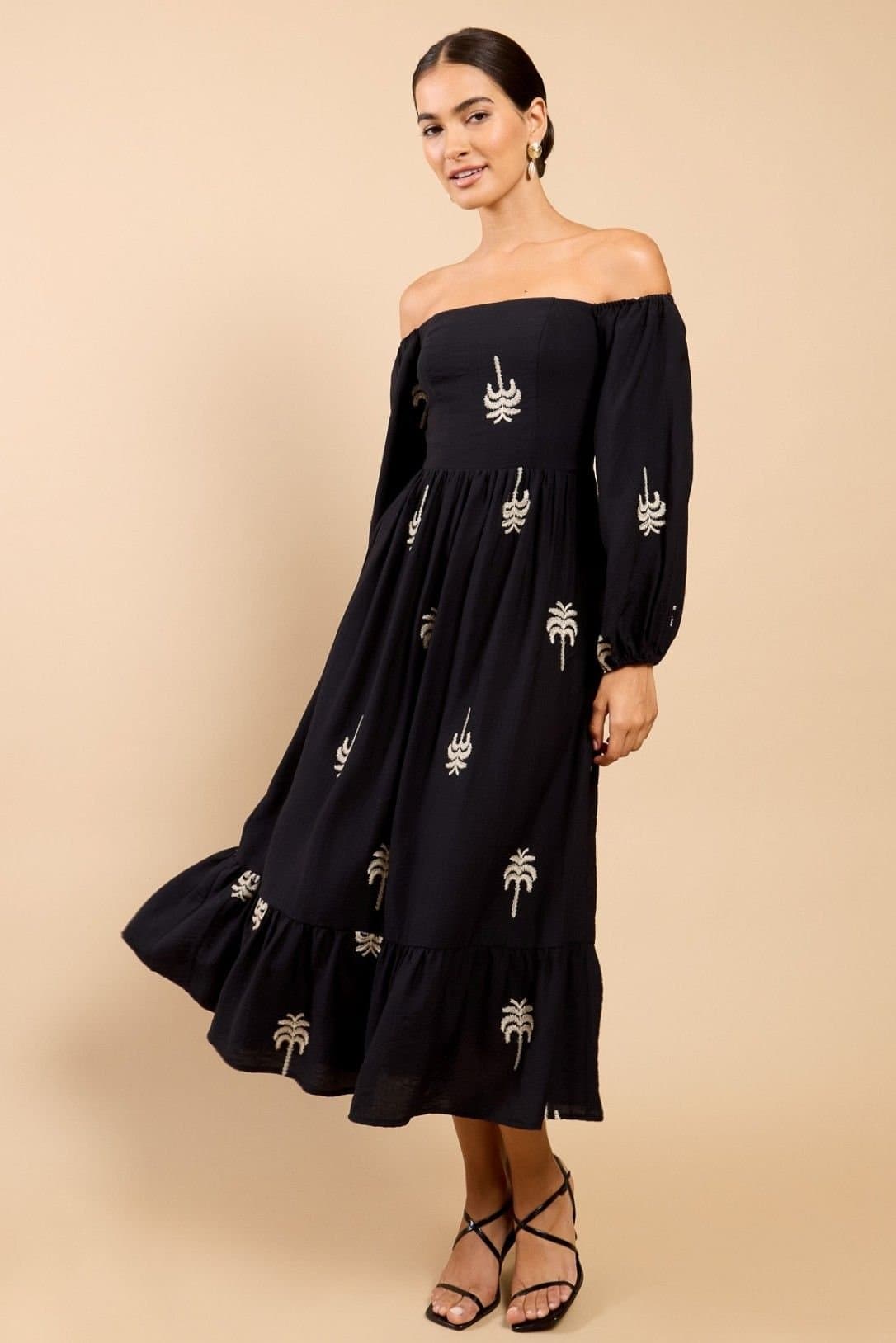 Little Mistress Little Mistress Women's Black Embroidered Bardot Midaxi Dress by Vicky Pattison