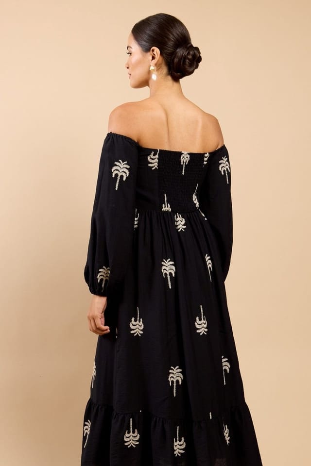 Little Mistress Little Mistress Women's Black Embroidered Bardot Midaxi Dress by Vicky Pattison - 2