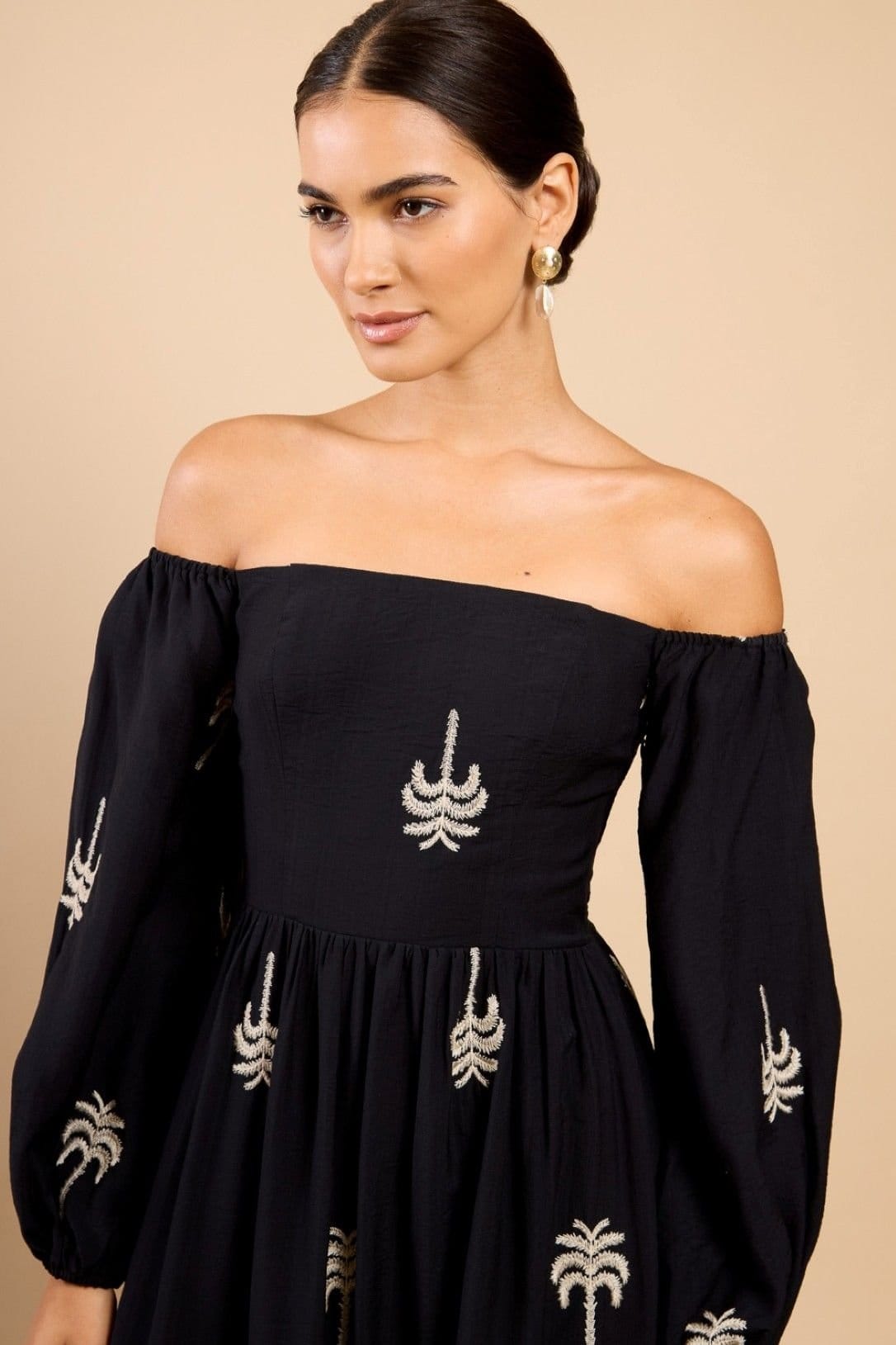 Little Mistress Little Mistress Women's Black Embroidered Bardot Midaxi Dress by Vicky Pattison - 3