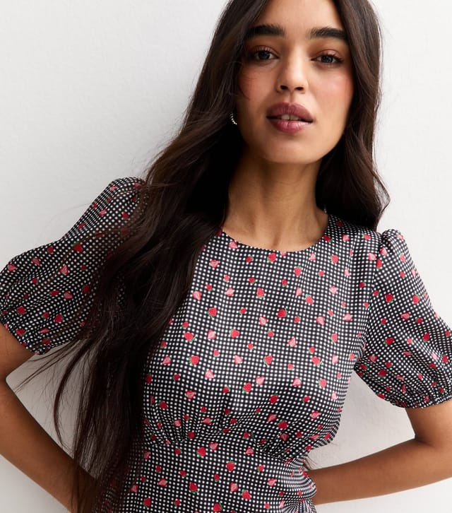 New Look Women's Black Checked Open Back Satin Mini Dress New Look - 2