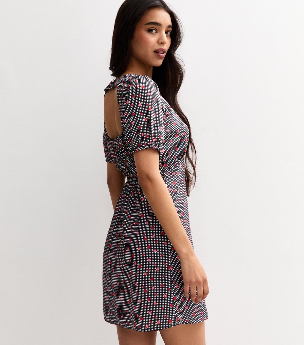 New Look Women's Black Checked Open Back Satin Mini Dress New Look - 4