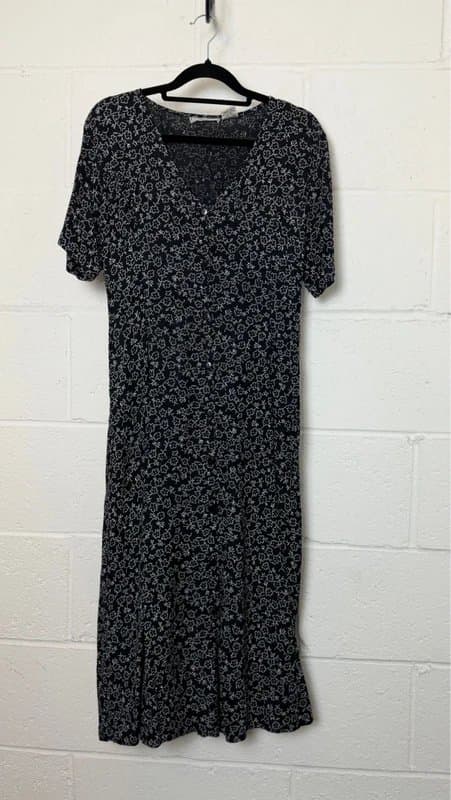 no brand Vintage 90s Anlegada’s Black Floral Rayon Midi Dress Size M