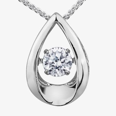 T.H.Baker T.H.Baker Women's 9ct White Gold 0.05ct Diamond Pulse Teardrop Pendant P3107W/05-10 in Silver - 1