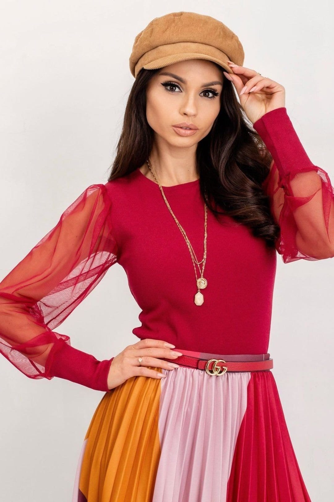 Love Lace Red Sheer Sleeve Blouse for Any Occasion