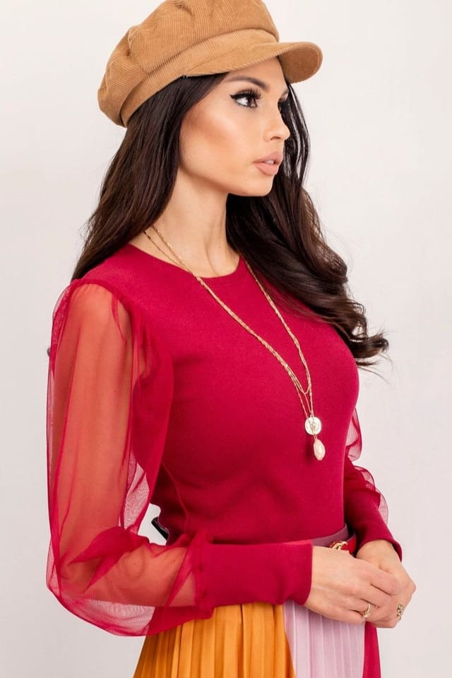 Love Lace Love Lace Women's Visionary Sheer Sleeve Blouse for Any Occasion in Red - 3