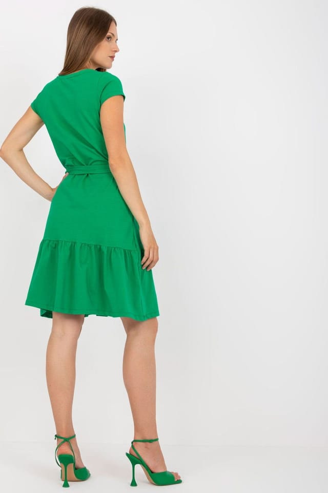 Love Lace Love Lace Women's Summer V Neck Tie Waist Ruffle Dress in Green - 3