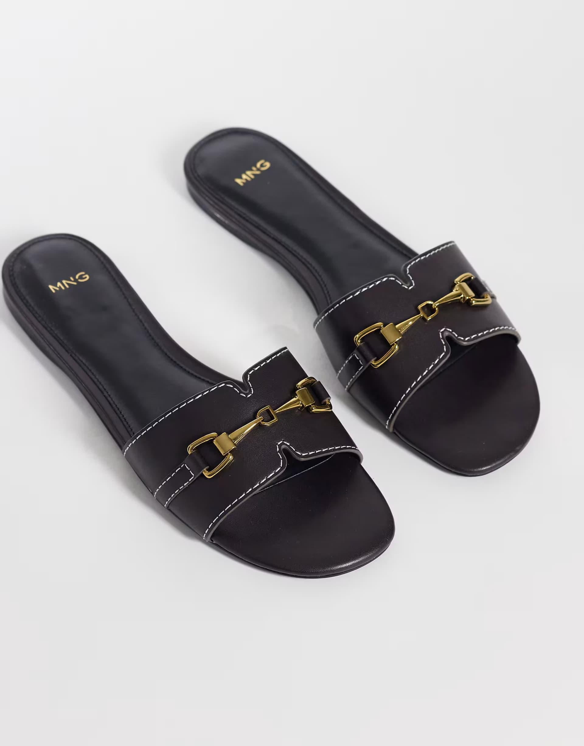 ASOS Mango faux leather buckle detail slider in medium brown