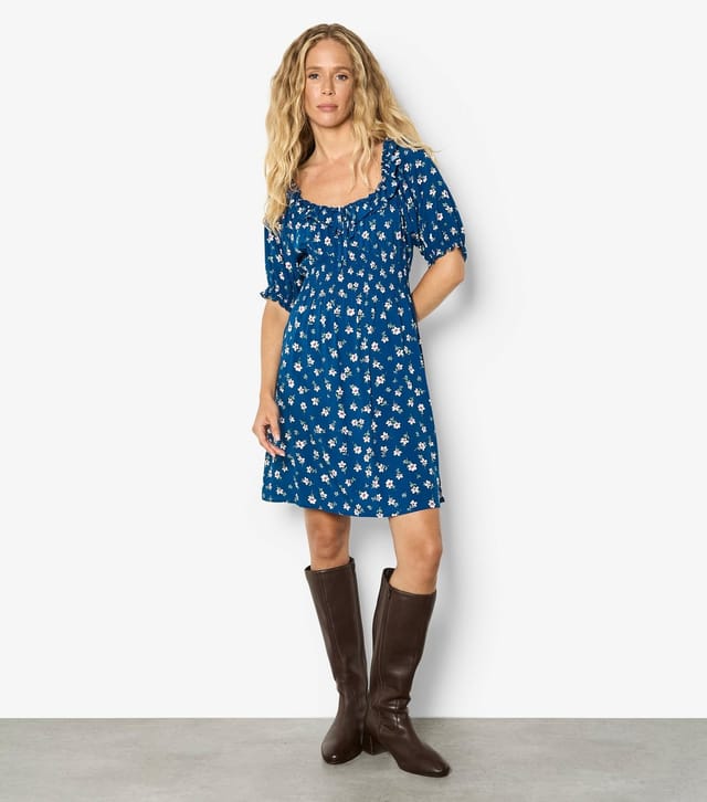 Apricot Women's Blue Floral Print Frilly Trim Mini Dress Apricot New Look - 2