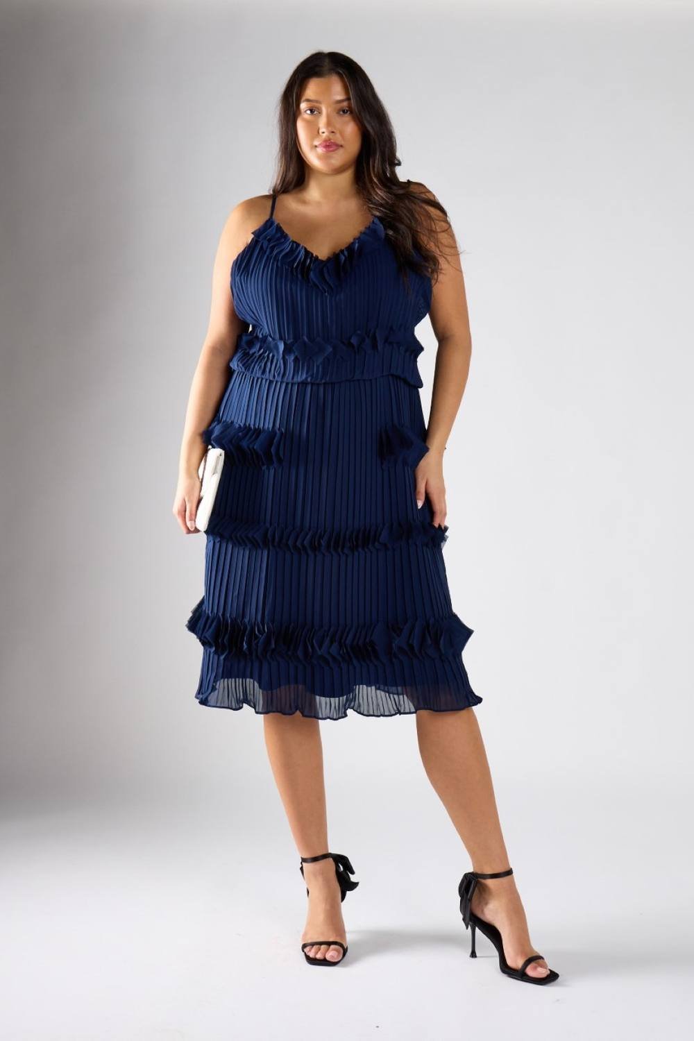 Shnoo Shnoo Women's Pleated Tiered Midi Dress in Navy - 3