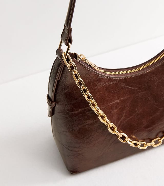 New Look Dark Brown Patent Faux Leather Chain Strap Shoulder Bag New Look - 3