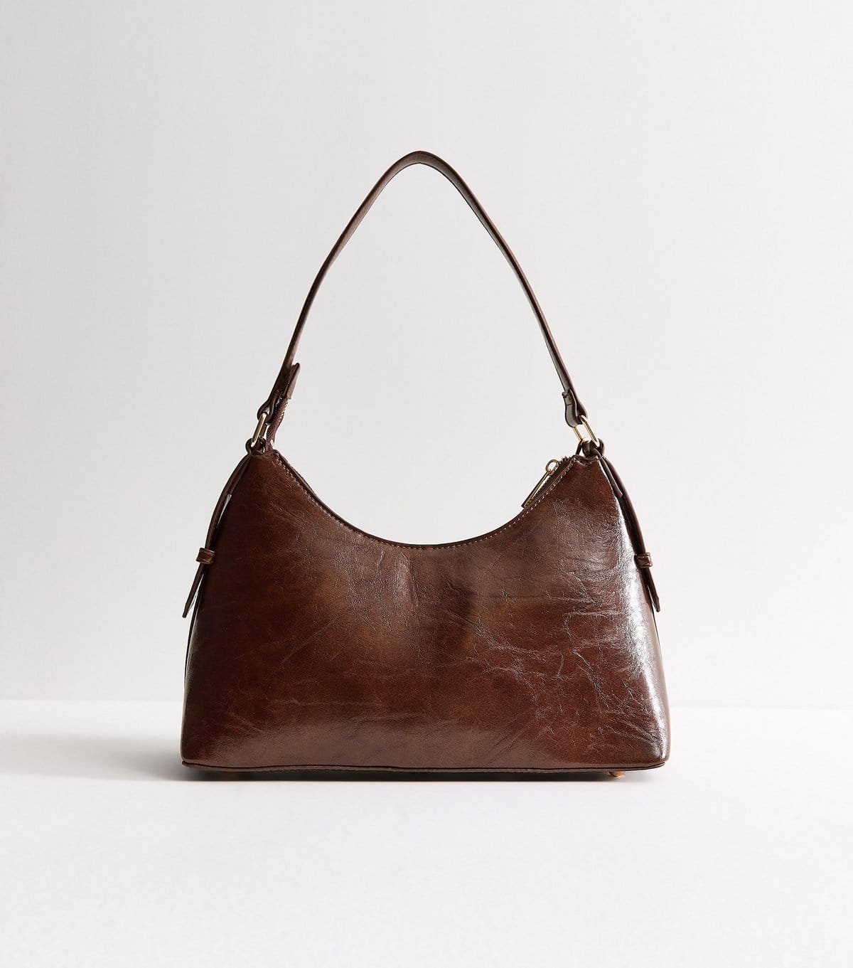 New Look Dark Brown Patent Faux Leather Chain Strap Shoulder Bag New Look - 4