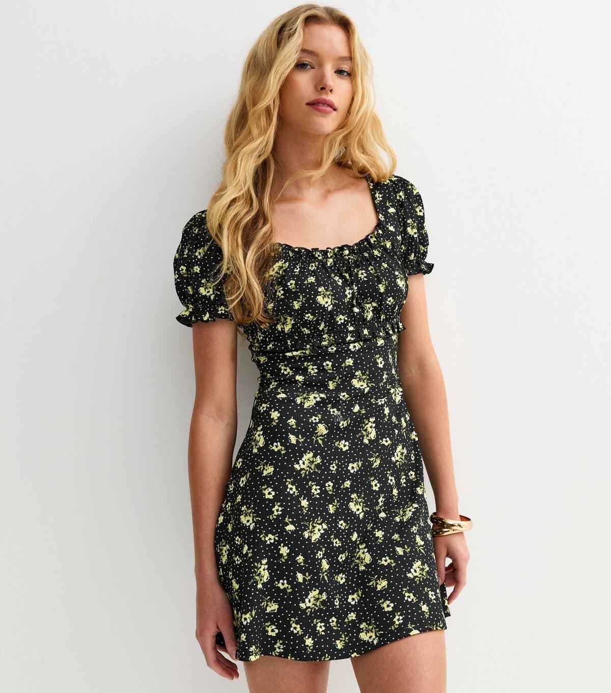 New Look Women's Black Floral Short Sleeve Mini Dress New Look