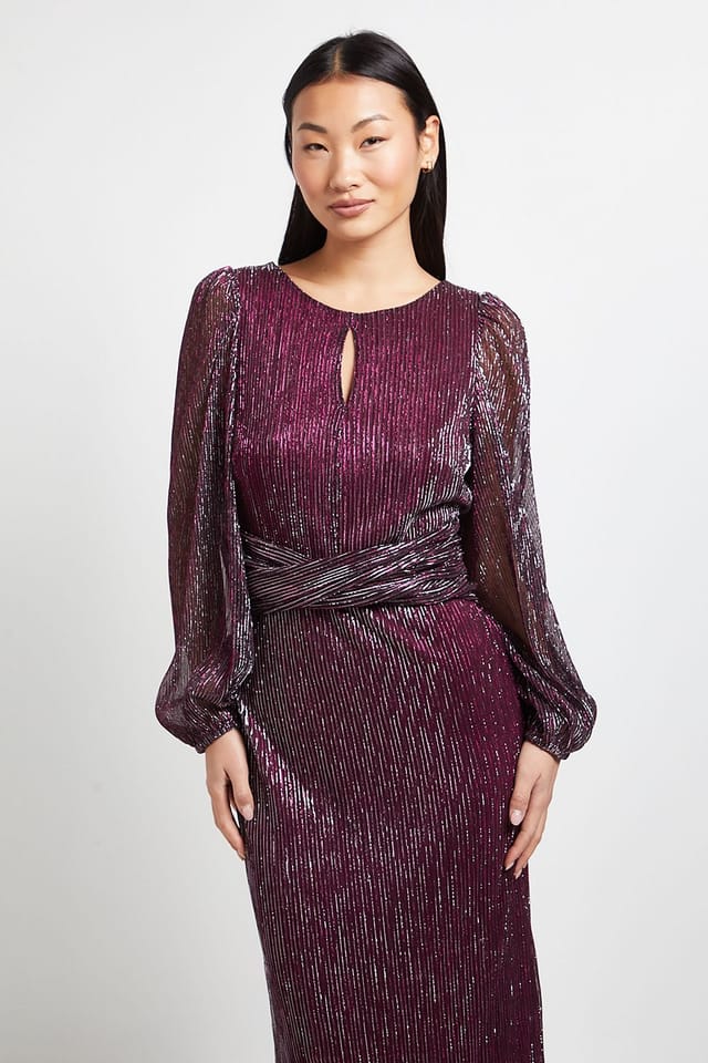 Dorothy Perkins Dorothy Perkins Women's Petite DP Luxe Sparkle Plisse Jersey Keyhole Twist Front Midi Dress in Pink - 2