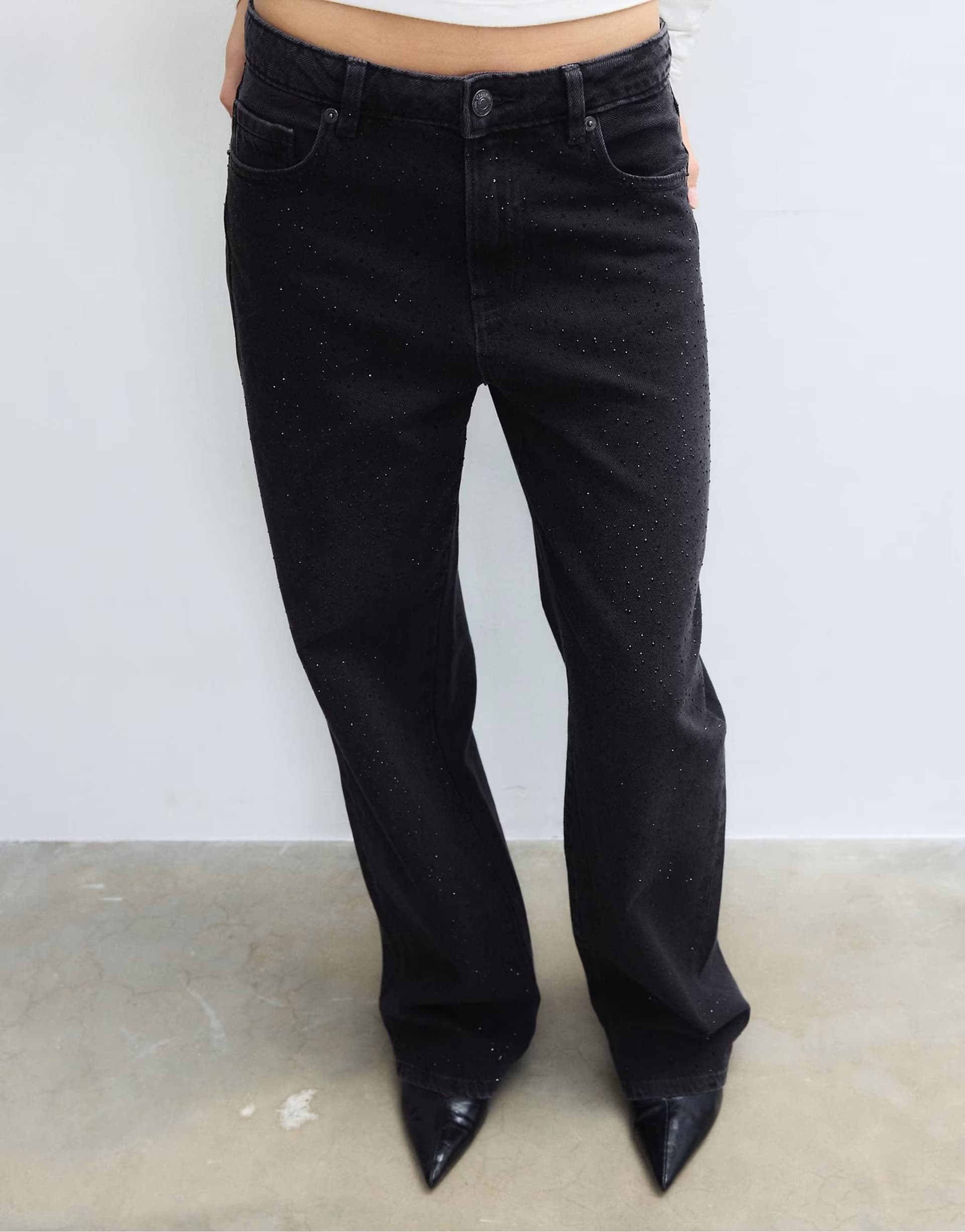ASOS Stradivarius Straight-fit jeans with rhinestones in black denim washed effect
