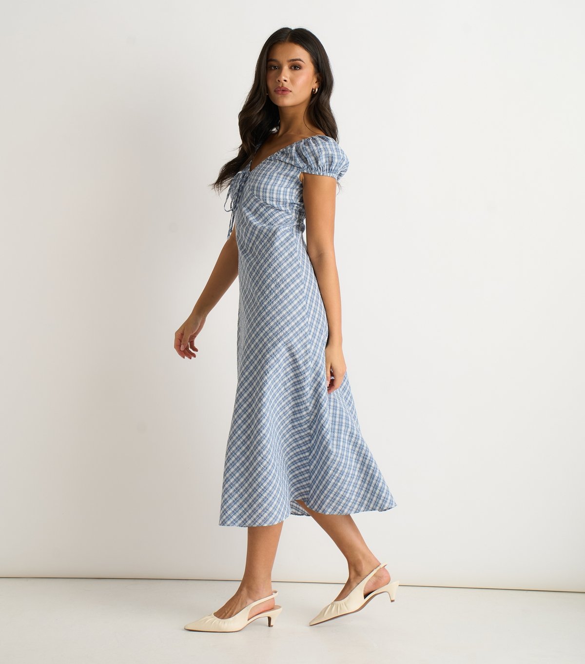 Gini London Women's V-Neck Gingham Print Midi Dress Gini London New Look - 3