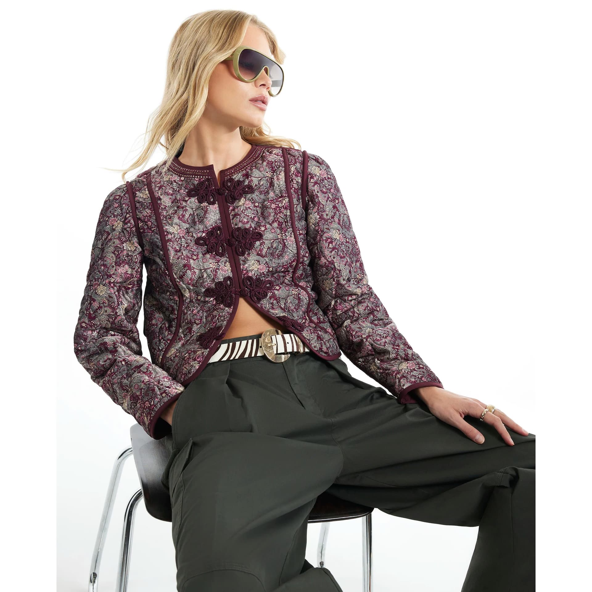 River Island River Island Womens Red Quilted Paisley Drummer Jacket