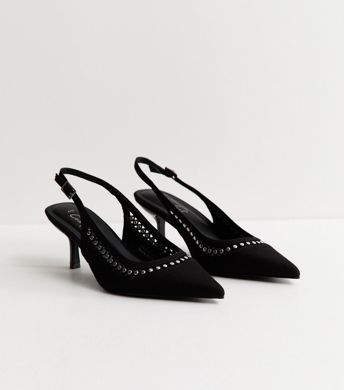 New Look Women's Black Faux Suede Studded Slingback Court Shoes Vegan New Look - 3