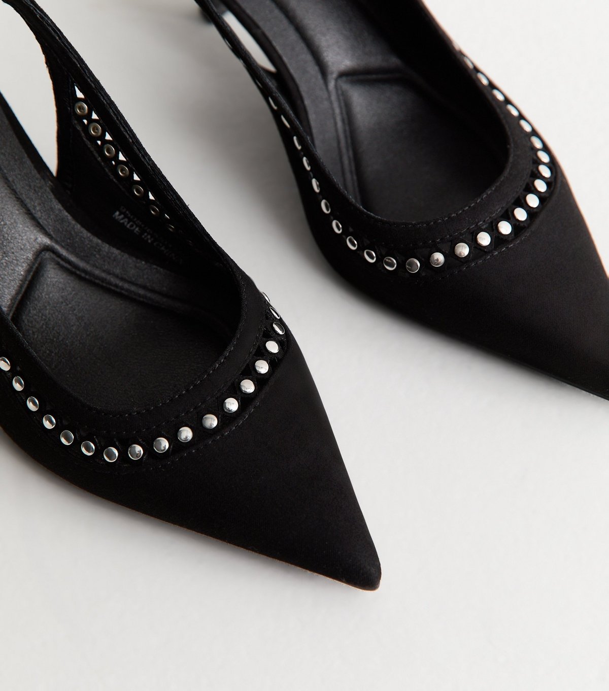 New Look Women's Black Faux Suede Studded Slingback Court Shoes Vegan New Look - 4