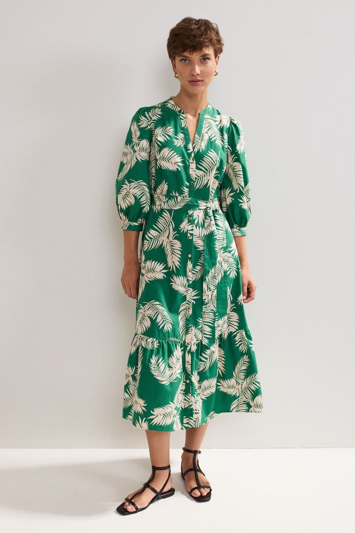 Phase Eight Phase Eight Women's Louisa Mandarin Collar Midi Shirt Dress in Emerald