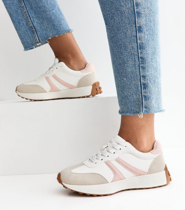 New Look Women's Light Pink Faux Suede Side Stripe Sporty Trainers Vegan New Look - 2